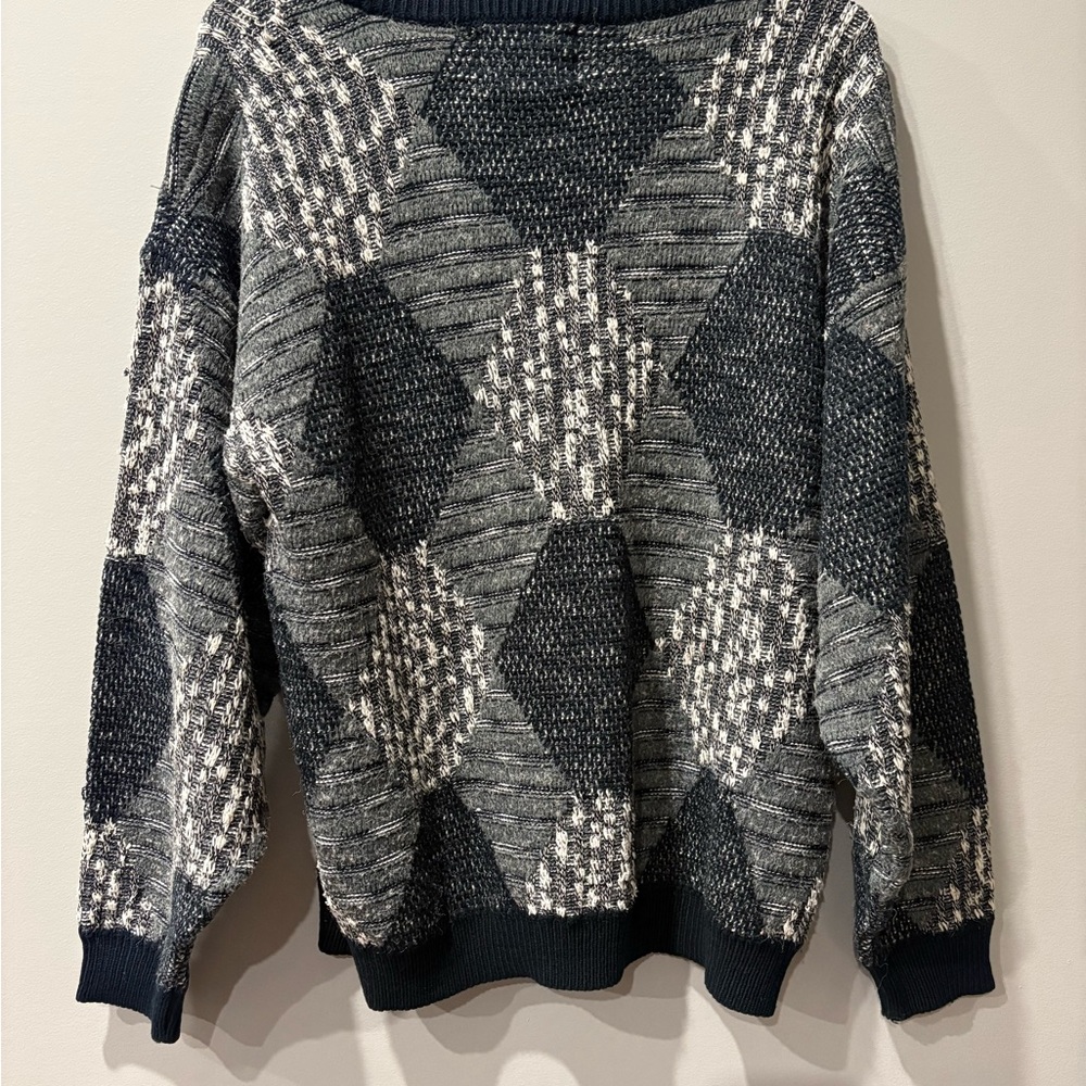 Vintage Point Zero Argyle Knit Sweater | Black & Grey | Size S - Picture 2 of 4